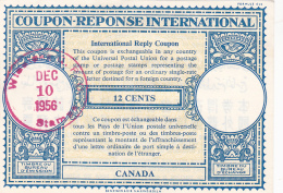 #BV3752   COUPON RESPONSE INTERNATIONAL,  INTERNATIONAL REPLY COUPONS, 12 CENTS, 1957, CANADA. - Buoni Risposta Internazionali (Coupon)