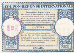 #BV3752  COUPON RESPONSE INTERNATIONAL,  INTERNATIONAL REPLY COUPONS, 12 CENTS, 1957, CANADA. - Antwoordcoupons