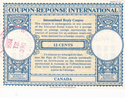 #BV3752  COUPON RESPONSE INTERNATIONAL,  INTERNATIONAL REPLY COUPONS, 12 CENTS, 1957, CANADA. - Coupons-Réponses