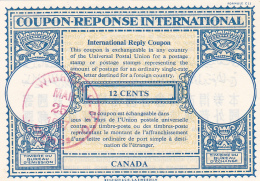 #BV3752  COUPON RESPONSE INTERNATIONAL,  INTERNATIONAL REPLY COUPONS, 12 CENTS, 1957, CANADA. - Antwoordcoupons