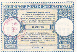 #BV3752  COUPON RESPONSE INTERNATIONAL,  INTERNATIONAL REPLY COUPONS, 12 CENTS, 1957, CANADA. - Antwortcoupons