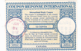 #BV3752  COUPON RESPONSE INTERNATIONAL,  INTERNATIONAL REPLY COUPONS, 12 CENTS, 1957, CANADA. - Reply Coupons