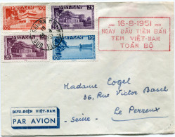 VIETNAM LETTRE PAR AVION AVEC CACHET ROUGE "16-8-1951 NGAY DAU TIEN BAN TEM VIET-NAM TOAN BO" DEPART SAIGON 16-8-1951 - Viêt-Nam