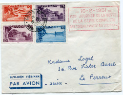 VIETNAM LETTRE PAR AVION AVEC CACHET ROUGE "16-8-1951 1ère JOURNEE DE LA VENTE DE LA SERIE....." DEPART SAIGON 16-8-1951 - Viêt-Nam