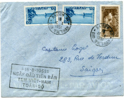 VIETNAM LETTRE AVEC CACHET "16-8-1951 NGAY DAU TIEN BAN TEM VIET-NAM TOAN - BO" DEPART SAIGON 16-8-1951 - Viêt-Nam