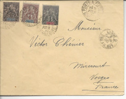 De Pointe à Pitre >> Mirecourt N° 27,29, 31 Ligne D Paq-fr-N°1   1900 - Cartas & Documentos