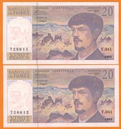 Nu-France-Série De 2 Billets De 20 Francs Debussy Etat NEUF De 1993 - 20 F 1980-1997 ''Debussy''