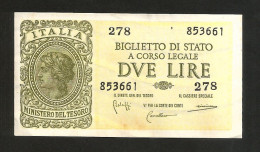 ITALIA - 2 LIRE ITALIA LAUREATA - (Firme: Bolaffi / Cavallaro / Giovinco - Decr. 23/11/1944) LUOGOTENENZA - Italia – 2 Lire