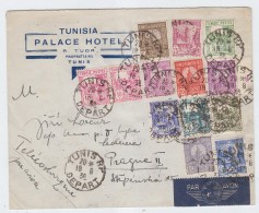 Tunisia/Czechoslovakia MULTIFRANKED AIRMAIL COVER PALACE HOTEL 1938 - Luftpost