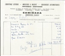 FACTURE CAMINADA CHAUFFAGE CENTRAL SANITAIRES à MARVEJOLS (LOZERE) 1968 - 1950 - ...