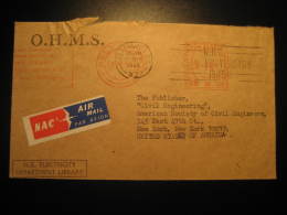 Wellington 1968 To New York USA O.H.M.S. Electricity Library Postage Paid Meter Mail Cancel Air Mail Cover New Zealand - Covers & Documents