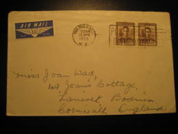 Wanganui 1953 To Cornwall England UK GB 2 Stamp On Air Mail Cover Cancel New Zealand - Cartas & Documentos