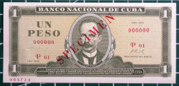 Exelente Un Peso 1970, Billete SPECIMEN, UNC. Primros Años De Revolución. - Kuba