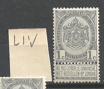 MUST SEE Belgium 1893  COBnr54**  1c V V Livrer Onderbroken MNH - Non Classés