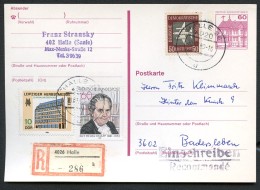 BERLIN P122I Postkarte EINSCHREIBEN Halle-Badersleben 30.07.1990 - Postkarten - Gebraucht