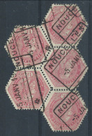 TG N°16, 1fr Rouge En Bloc De 5 Obl Rectang NOUCELLES/1911. Superbe - Telegraph [TG]