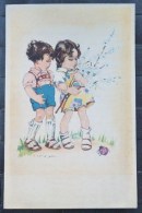 Cpa Litho ILLUSTRATEUR MGH PEYK HILLA ENFANT COUPLE FLEUR ET COCCINELLE 1942 - Peyk, Hilla