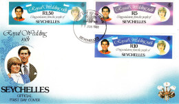 SEYCHELLES - FDC Du 23.06.1981 - ROYAL WEDDING 1981 - Modéle 1 - Seychelles (1976-...)