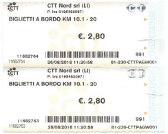 ITALIA - ITALY - ITALIE - 2016 - N. 2 Biglietto A Bordo Km. 10.1-20 - Isola D'Elba - CTT Nord Srl - Europe