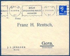 NORUEGA 1940  , SOBRE CIRCULADO ENTRE OSLO Y GERA , BANDA DE CIERRE Y MARCA DE CENSURA - Covers & Documents