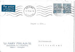 HELSINKI - DÜRRENÄSCH → Luftpostbrief/Flypost Helsinki 11.11.1963 - Covers & Documents