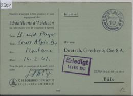 1941 Postkarte Stempel: Cours Alpins Poste De Camp. Nach Basel (C.H. Boehringer Sohn) - Documents