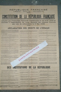 POLITIQUE - AFFICHE CONSTITUTION REPUBLIQUE FRANCAISE -ASSEMBLEE NATIONALE 19 AVRIL 1946- REFERENDUM 5 MAI 1946-DROITS - Afiches