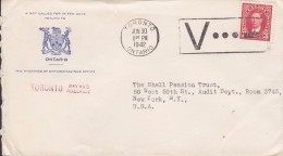 Canada ONTARIO SAVINGS OFFICE Slogan Flamme 'V...... (for VICTORY)´ TORONTO Ontario 1942 Cover Lettre NEW YORK USA - Briefe U. Dokumente