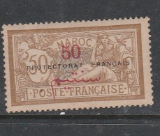 MAROC N° 35 50C S 50C BRUN ET GRIS SURCHARGE ROUGE  TYPE MERSON NEUF AVEC CHARNIERE - Ungebraucht