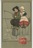 ENFANTS - LITTLE GIRL - Jolie Carte Fantaisie Enfants Hollandais à La Pêche Sur Ponton Signée ETHEL PARKINSON - Parkinson, Ethel