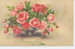 FLEURS - Jolie Carte Fantaisie Bouquet De Roses "Bonne Fête" Signée HANNES PETERSEN - Petersen, Hannes