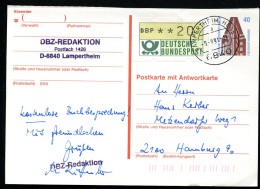 BERLIN P137F Frage-Postkarte Geaufen Lampertheim-Hamburg 1991 Kat. 10,00 € - Postkaarten - Gebruikt