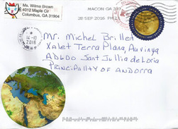 Global Round Forever Stamp (Espace), From Georgia, Addressed To Andorra, With Arrival Stamp - Amérique Du Nord