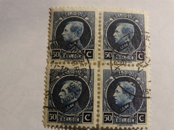 Delcampe - COB 211 -50c Bleu Gris En Bloc De Quatre - 1921-1925 Petit Montenez