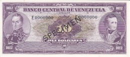 PICK 42 SPECIMEN DE VENEZUELA DE 10 BOLIVARES DEL AÑO 1961 SIN CIRCULAR-UNCIRCULATED (BANKNOTE) MUY RARO - Venezuela