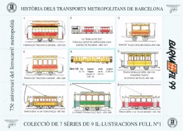 R 1077. Hojita Viñetas BARCELONA, Baenafil 99. Tranvias, Transporte Metropolitano ** - Variedades & Curiosidades