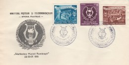 #BV3898  ROMANIAN MUSIC WEEK, POSTAL AND TELECOMMUNICATION MINISTRY, FDC , 1951, ROMANIA. - FDC