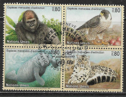 Nations Unies Bande De Timbres Oblitérérs, Coté 6,80 Euros, Y & T, Espèces Menacées D'extinction,  USED - Gebruikt