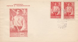 #BV3913  1ST OF MAY, LABOUR DAY , COVER FDC , 1950, ROMANIA. - FDC