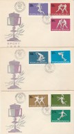 #BV3921  SPORT, ROWING, BOXING, SOCCER , FDC X 3  , 1969, ROMANIA. - FDC