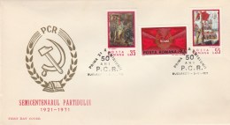 #T263  P.C.R., SEMICENTENARY, ROMANIAN POLITICAL PARTY, FDC, 1971, ROMANIA. - FDC
