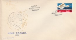 #T265  HENRI COANDA, AIRPLANE, PLANE, FLYING, FDC, 1970, ROMANIA. - FDC