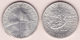 1952-MN-105 CUBA. 1952. DEMAJAGUA. 20c SILVER 5gr. XF PLUS. BRILLO ORIGINAL. - Kuba