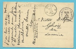 Kaart Stempel MALINES Op 9/8/14 Met Aankomst Sterstempel (Relais) * GHOY * 10/08/1914 (Offesnief W.O.I) - Zone Non Occupée