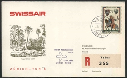 1964 Liechtenstein, Primo Volo First Fly Swissair Zurigo - Tunisi, Timbro Di Arrivo - Briefe U. Dokumente