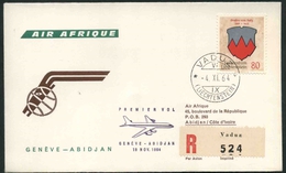 1964 Liechtenstein, Primo Volo First Fly Air Afrique Ginevra - Abidjan, Timbro Di Arrivo - Brieven En Documenten