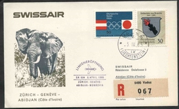 1965 Liechtenstein, Primo Volo First Fly Swissair Zurigo - Ginevra - Abidjan, Timbro Di Arrivo - Lettres & Documents