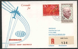 1968 Liechtenstein, Primo Volo First Fly Swissair Zurigo - San Paolo (Brasile), Timbro Di Arrivo - Briefe U. Dokumente