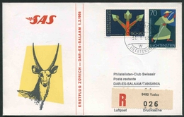1968 Liechtenstein, Primo Volo First Fly Erste Jet-flug S.A.S. Zurigo - Dar-es-Salaam, Timbro Di Arrivo - Cartas & Documentos