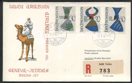 1967 Liechtenstein, Primo Volo First Fly Erste Jet-flug Saudi Arabian Airlines Ginevra - Jeddah, Timbro Di Arrivo - Cartas & Documentos